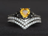 2ct Engagement Ring Heart Cut Yellow Citrine Bridal Set 14k White Gold Finish