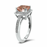 4Ct Cushion Cut Peach Morganite Engagement Ring 14K White Gold Over Diamond Halo