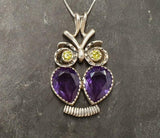 4ct Purple Amethyst Pendant Pear Cut Owl Design 14k White Gold Finish NO CHAIN