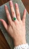 2ct Engagement Ring Princess Cut Green Emerald Diamond Halo 14k White Gold Over