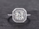 0.75ct Princess Cut Diamond Engagement Ring 14k White Gold Finish Double Halo