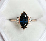 1.5ct Marquise Blue Sapphire Engagement Ring 14k Rose Gold Finish Diamond Petite