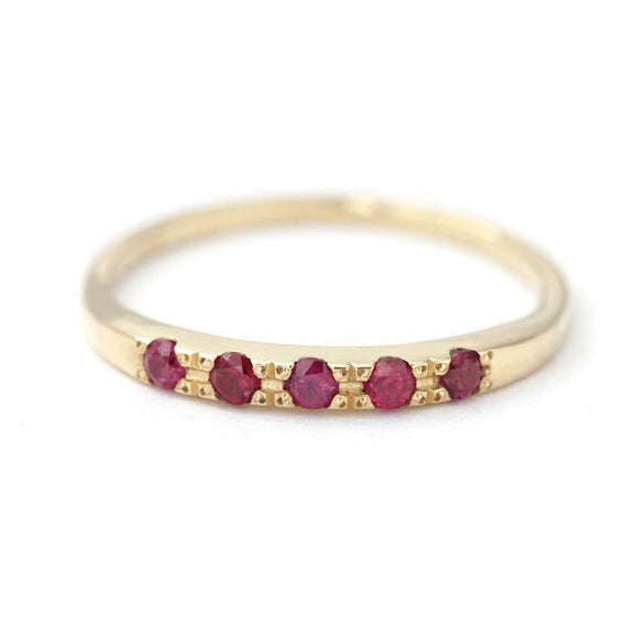 1ct Round Cut Pink Ruby Wedding Band 14k Yellow Gold Finish Five Stone Stackable