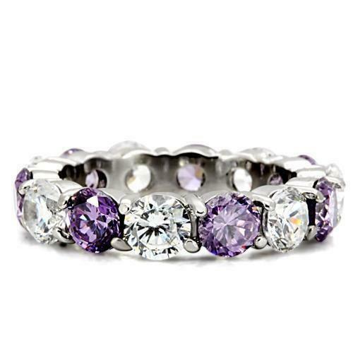 3Ct Round Cut Purple Amethyst Diamond Eternity Wedding Band 14K White Gold Over