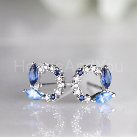 1ct Marquise Simulated Sapphire Open Circle Stud Earrings 14k White Gold Plated