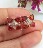 2ct Trillion Cut Simulated Red Garnet Unique Stud Earrings 14k White Gold Plated