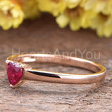 0.5ct Heart Cut Simulated Ruby Solitaire Engagement Ring 14k Rose Gold Plated