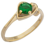 0.9ct Engagement Ring Round Cut Green Emerald Bypass Heart 14k YellowGold Finish