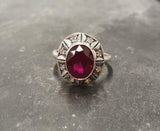 2ct Engagement Ring Oval Cut Pink Ruby Vintage Inspired Halo 14k White Gold Over