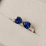 0.5ct Heart Cut Blue Sapphire Bow Knot Engagement Ring 14k White Gold Finish