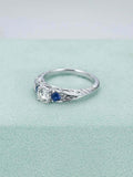 Sapphire Accents Trilogy Engagement Ring 1.4ct Round Diamond 14k White Gold Over