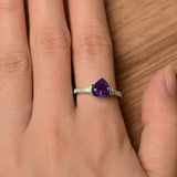 1ct Heart Cut Amethyst Solitaire with Round Accent Ring 14k White Gold Finish