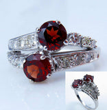 4Ct Round Cut Red Garnet Diamond Unique Two Stone Ring 14K White Gold Finish