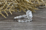 2.4ct Oval Diamond Engagement Ring 14k White Gold Finish Halo Vintage Bridal Set