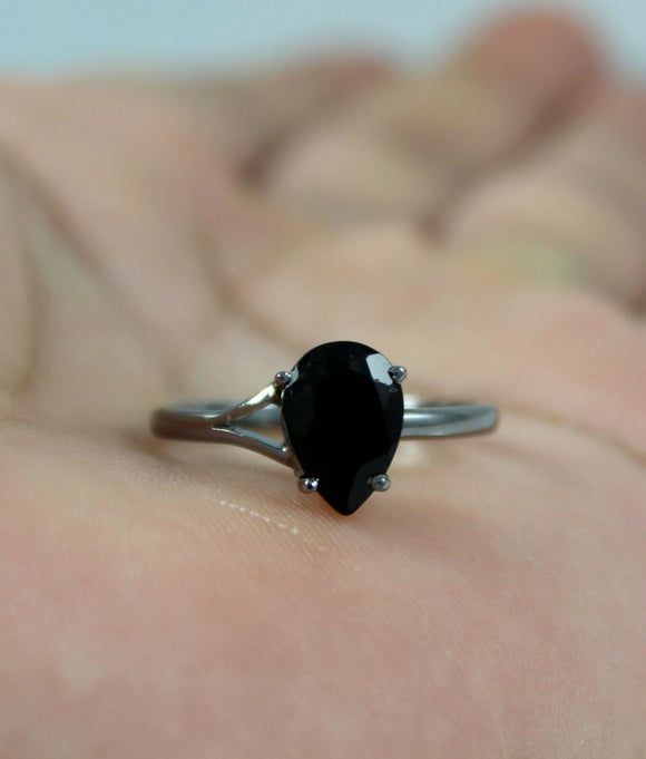 1ct Engagement Ring Pear Cut Black Diamond Solitaire 14k Black Gold Finish