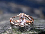 1.6ct Oval Cut Peach Morganite Engagement Ring 14k Rose Gold Finish Swirl Split