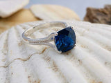 2.1ct Cushion Cut Blue Sapphire Braided Shank Solitaire Ring 18k White Gold Over