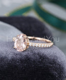 2ct Pear Cut Simulated Peach Morganite Minimal Engagement Ring 14k Gold Plated