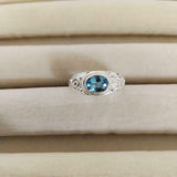 2ct Oval Cut London Blue Topaz Vintage Inspired Ring 14k White Gold Finish