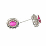 2.3ct Oval Cut Pink Ruby Halo Party Wear Stud Earrings 14k White Gold Finish