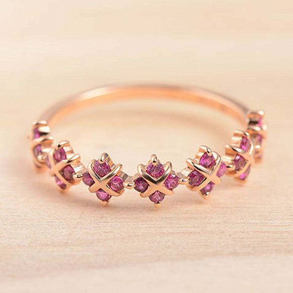 1ct Round Cut Pink Ruby Stylish Petite Half Eternity Band 14k Rose Gold Finish