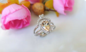 2ct Pear Peach Morganite Engagement Ring 14k WhiteGold Over Stackable Bridal Set