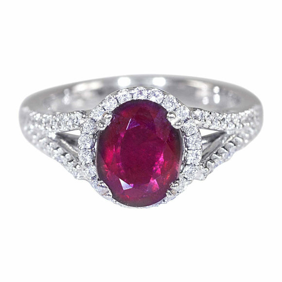 2.75ct Oval Cut Pink Ruby Engagement Ring Split Shank Halo 14k White Gold Finish