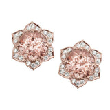 1ct Round Cut Champagne Morganite Flower Stud Earring Women 14k Gold Finish