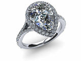 2.6ct Pear Cut Diamond Halo Split Band Engagement Ring 14k White Gold Finish