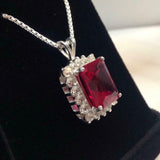 2.6ct Pink Ruby Pendant Radiant Cut Diamond Halo 14k White Gold Finish NO CHAIN