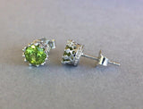 0.5ct Round Cut Green Peridot Crown Design Stud Earrings 14k White Gold Finish