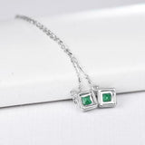 1.5ct Princess Cut Green Emerald Chain Drop Women Earrings 14k White Gold Finish