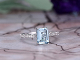 1ct Emerald Cut Blue Aquamarine Diamond Accent Solitaire Ring 14k WhiteGold Over