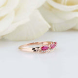 1.5ct Marquise Pink Ruby Wedding Band Trilogy Halo Stackable 14k YellowGold Over