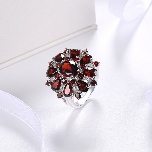 1.9ct Oval Cut Red Garnet Engagement Ring 14k White Gold Finish Floral Solitaire