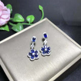 2.6ct Oval Cut Blue Sapphire Diamond Floral Drop Earrings 14k White Gold Finish