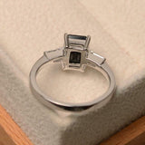 2ct Emerald Cut Black Diamond Engagement Ring Three Stone 14k White Gold Finish