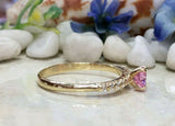 1.2ct Round Cut Pink Sapphire Solitaire with Accent Ring 14k Yellow Gold Finish