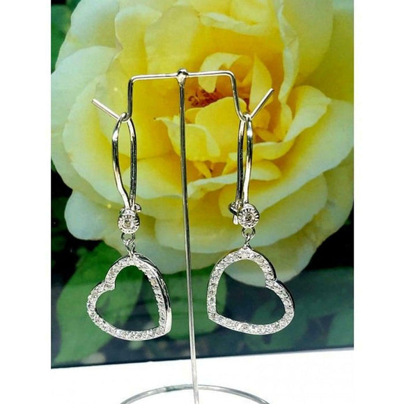 1ct Round Cut Diamond Open Heart Shape Drop Dangle Earrings 14k White Gold Over