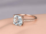 1ct Cushion Cut Blue Aquamarine Solitaire Engagement Ring 14k Rose Gold Finish