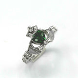 1ct Heart Cut Green Emerald Engagement Ring Diamond Claddagh 14k WhiteGold Over