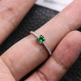 1ct Cushion Cut Emerald Solitaire with Round Accents Ring 14k White Gold Finish