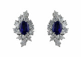 5Ct Oval Cut Blue Sapphire Diamond Iced Halo Stud Earrings 14K White Gold Finish