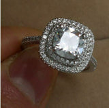 3Ct Cushion Cut DVVS1 Diamond Double Halo Engagement Ring 14K White Gold Finish