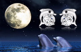 1ct Round Cut  Diamond Unique Little Dolphin Stud Earrings 14k White Gold Finish