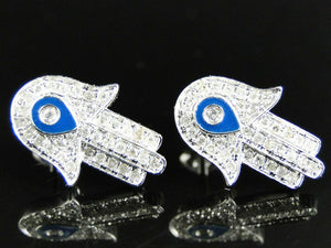 0.5ct Round Cut VVS1D Diamond Hamsa Evil Eye Stud Earrings 14k White Gold Finish