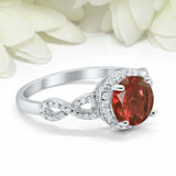 2ct Round Cut Red Garnet Engagement Ring Twist Shank Halo 14k White Gold Finish