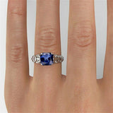 1.2ct Cushion Cut Blue Sapphire Filigree Engagement Ring 14k White Gold Finish