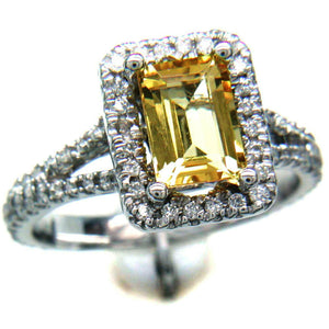 4Ct Emerald Cut Yellow Sapphire Split Shank Engagement Ring 14K White Gold Over