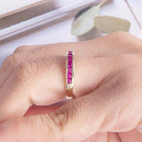 1.5ct Princess Cut Pink Ruby Wedding Band Half Eternity 14k Yellow Gold Finish